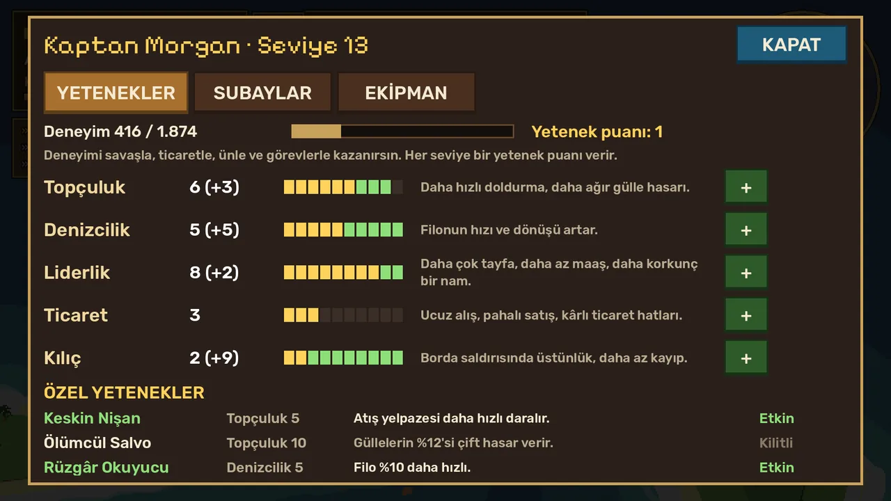 Kaptan yetenekleri